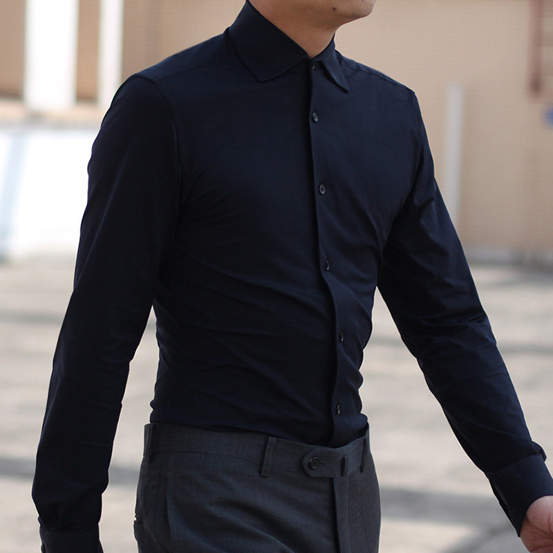 驿泊商务休闲纯色修身男士衬衫