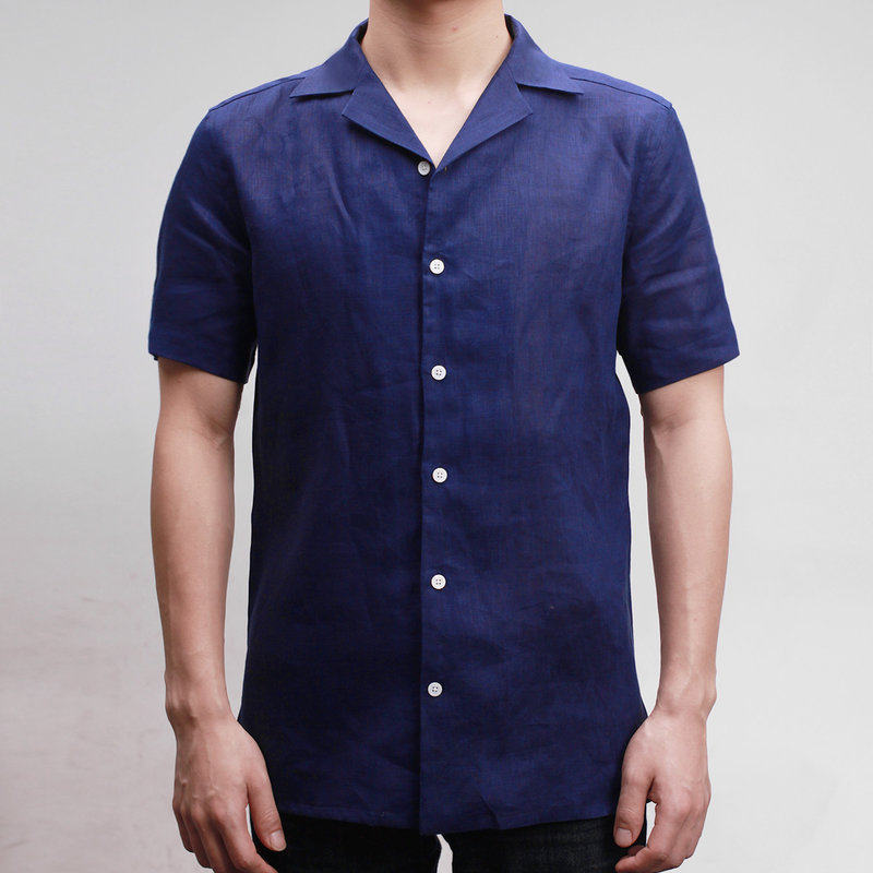 驿泊纯棉亚麻薄款古巴领透气衬衣