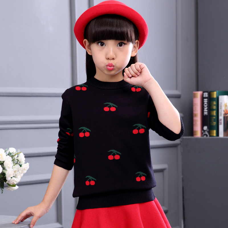 秋冬女童毛衣圆领套头小女孩加绒