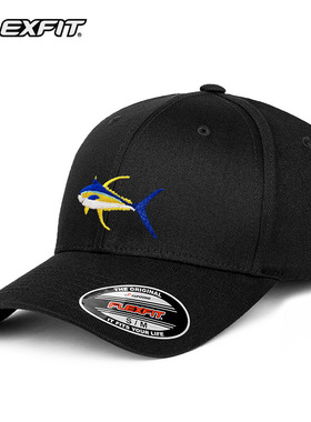 FLEXFIT经典钓鱼帽男女全封闭弹力棒球帽黑色ins大头围刺绣鸭舌帽