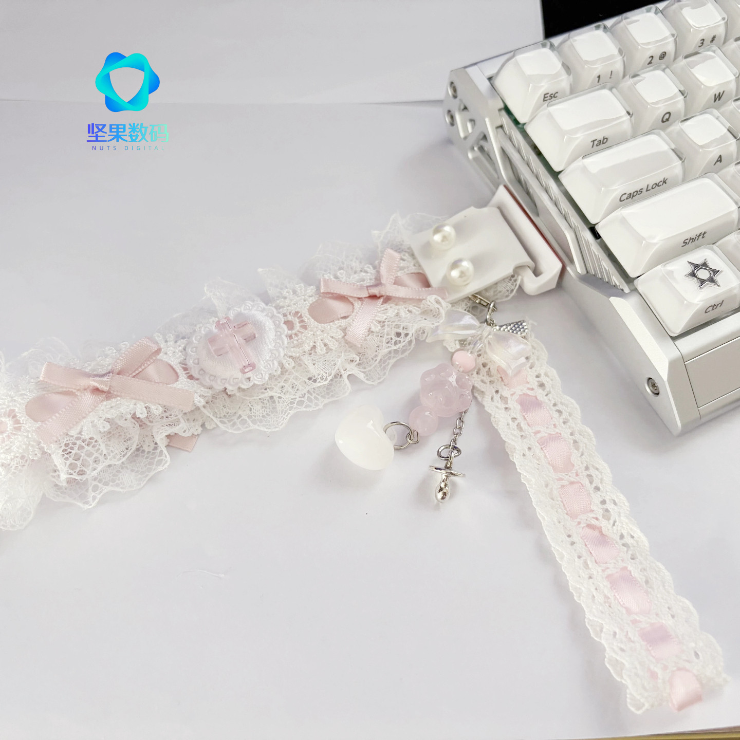 键盘飘带wooting粉白蕾丝粉色飘带客制化改装ATK装饰made68迈从68图片