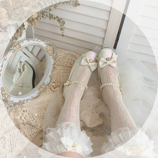 lolita-天使降临-天使蝴蝶结钉珠蕾丝lolita花边袜小腿袜lo娘甜款