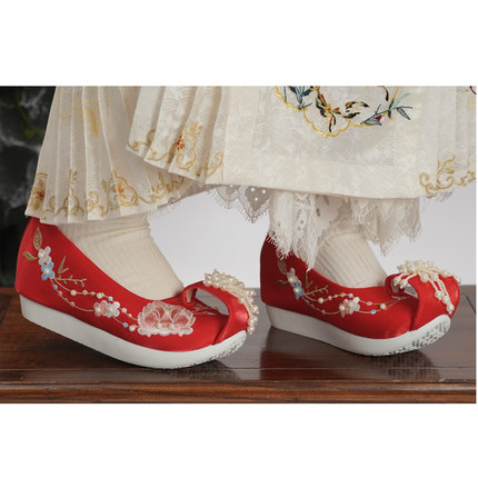 【素央】江南朱记珠珠登云履汉服鞋内增高婚鞋古风超高跟7cm绣花