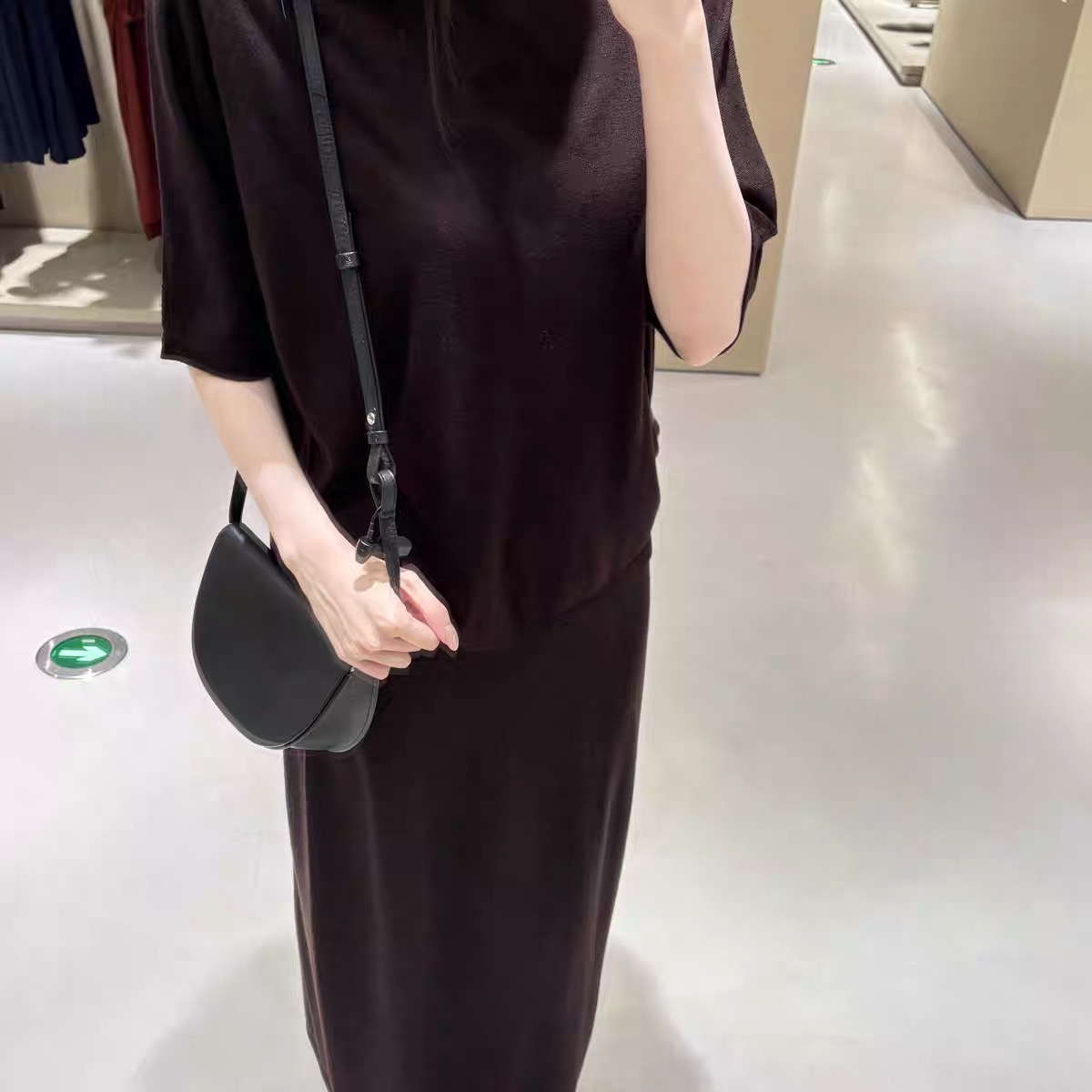 原 CS女士标准版型深棕色美利奴羊毛混纺针织半身裙秋