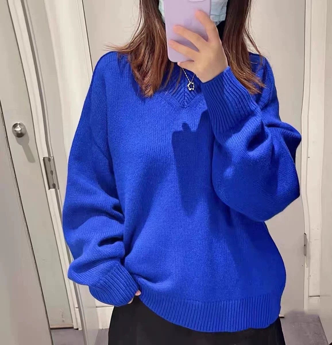 原 CS休闲版型女士纯色全羊毛v领长袖针织衫毛衣秋冬