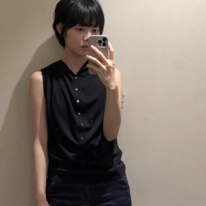 原 COS女装标准版型黑色无袖丝棉混纺polo衫夏季新品