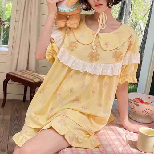 卡通娃娃服睡衣女短袖短裤剪标款