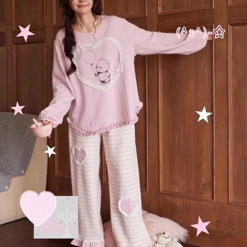 气球爱心熊花边日系卡通可爱甜美