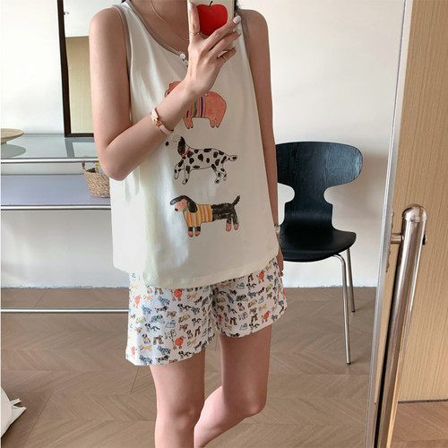 背心狗狗短裤女士睡衣
