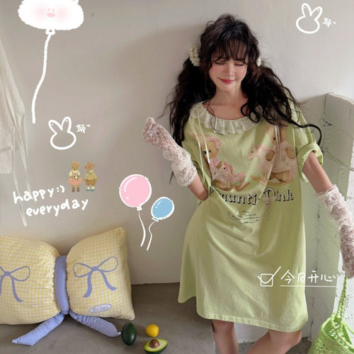 卡通蕾丝花边宽松韩版女士睡裙