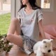 蝴蝶结蕾丝花边甜美少女睡衣短袖 家居服 薄款 短裤 条纹日系可爱夏季