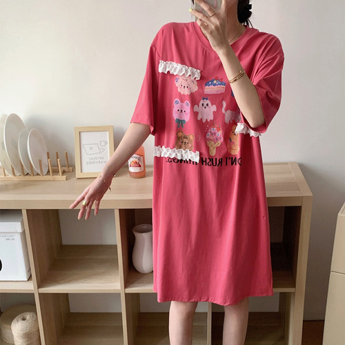 纯棉睡裙宽松短袖小熊甜美夏季