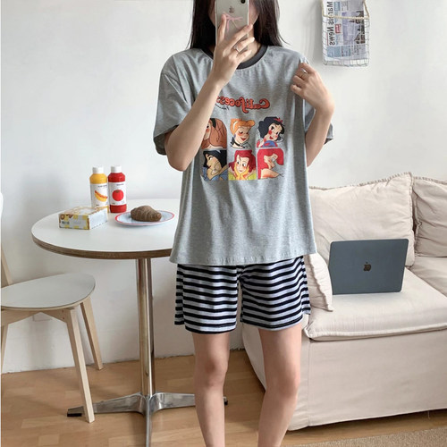 短袖短裤条纹公主家居服套装睡衣