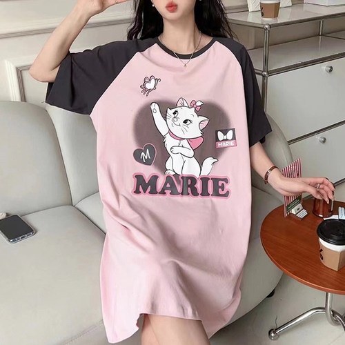 卡通小猫短袖宽松女士睡裙