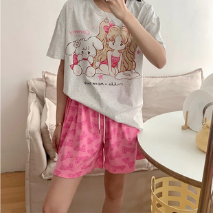 甜美月桂狗狗女孩短袖短裤纯棉薄款夏季睡衣学生女士家居服女套装