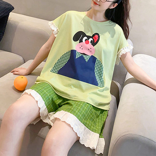 休闲夏季短袖女款纯棉睡衣