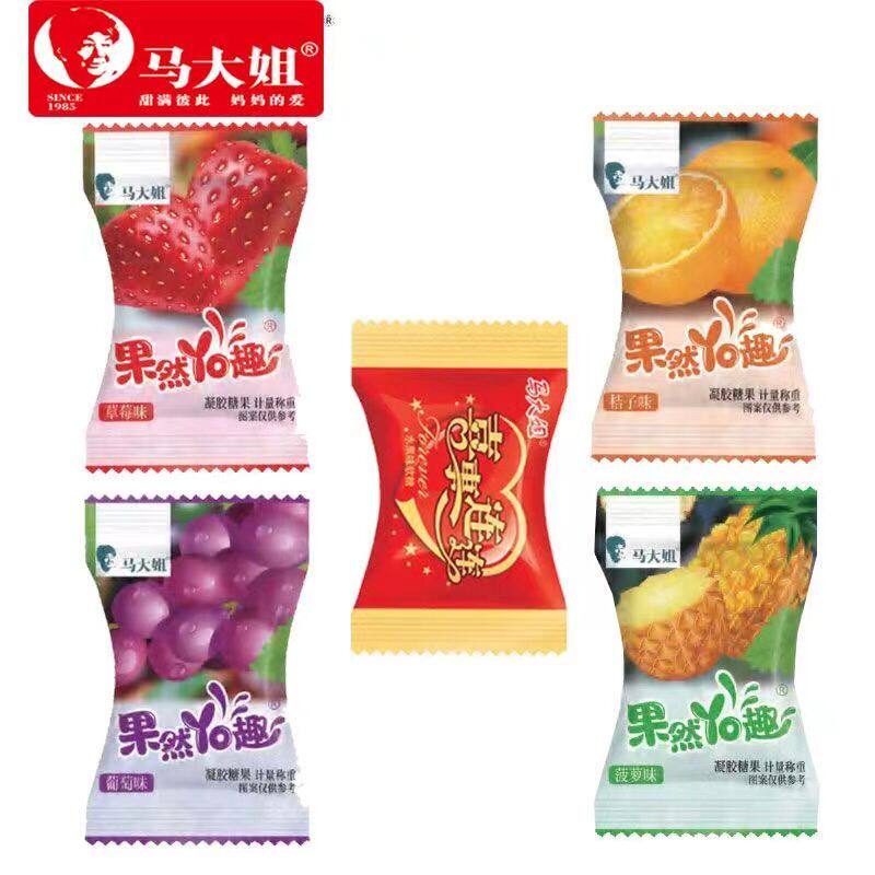 马大姐喜事连连果然有趣软糖500g休闲零食过年水果味糖果结婚喜糖