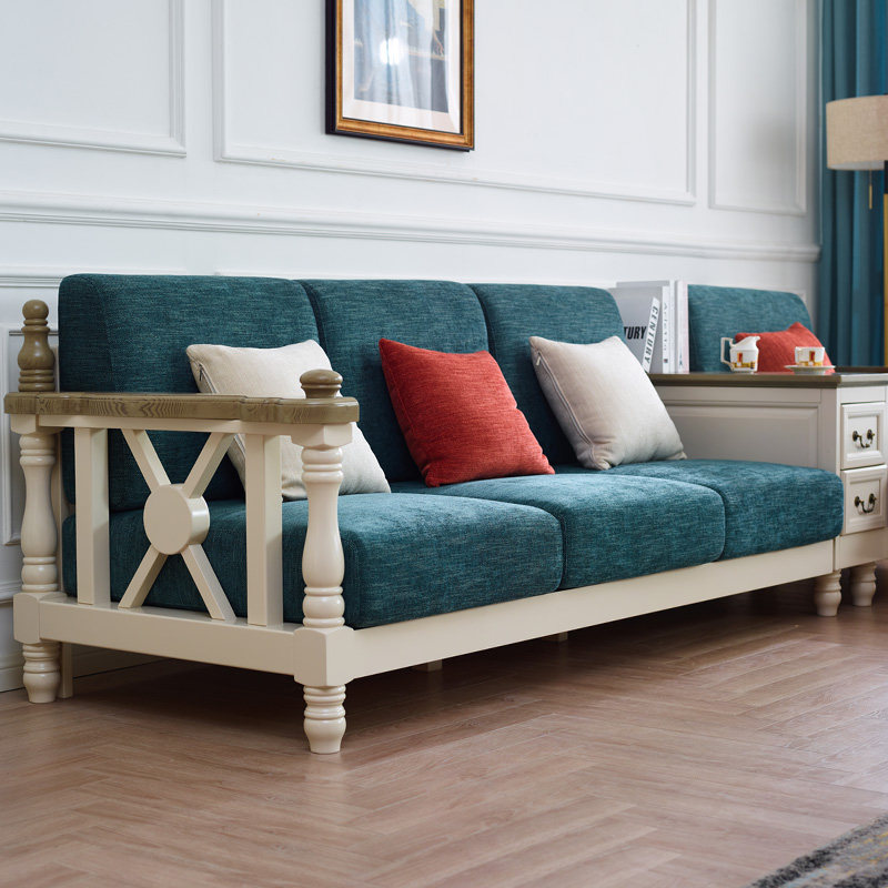 地中海美式全实木布艺沙发简约乡村田园客厅小户型沙发组合