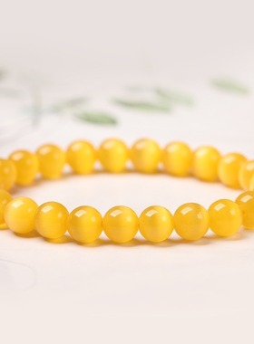 天然黄猫眼手链女猫眼石手串玛瑙黄水晶闪光手链送女友学生闺蜜款