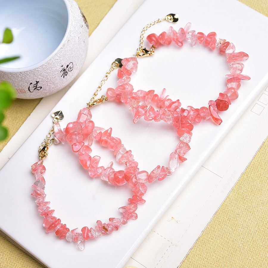 天然红水晶手链女西瓜红手串不规则原石水晶手串原矿送朋友礼物