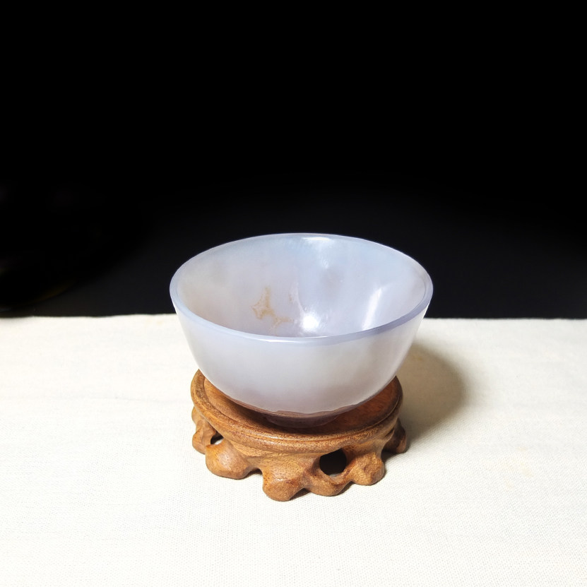 沛孚珠宝天然灰紫玛瑙碗新款玉石器皿摆件收藏品茶碗品牌促销包邮