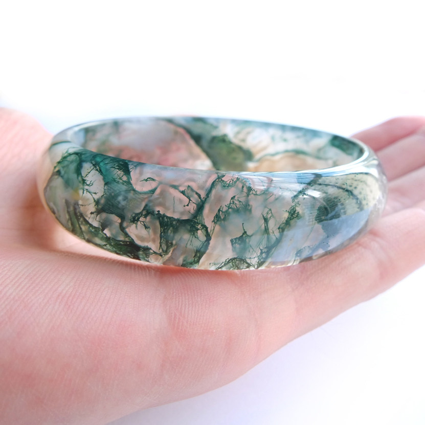 沛孚印度天然水草玛瑙手镯 原色复古冰种玉髓手镯子包邮