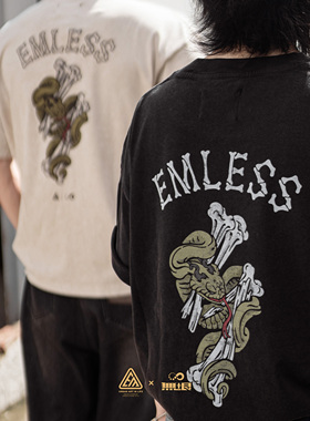 WUYIN无垠×EMLESS 联名闪电骨蛇T恤衣服短袖  男女通用 潮流复古