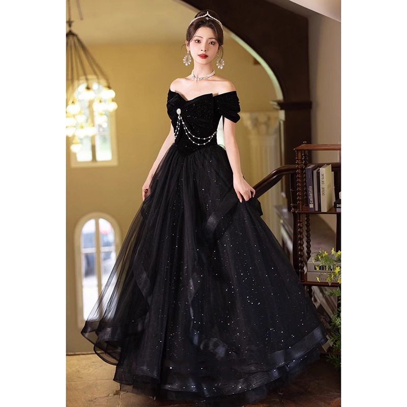 黑色宴会晚礼服裙2026新款春季轻奢小众高端主持人艺考高级感年会