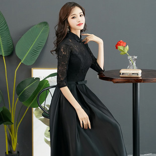 旗袍宴会晚礼服裙女小个子高贵年轻婚礼喜妈妈连衣裙冬季平时可穿