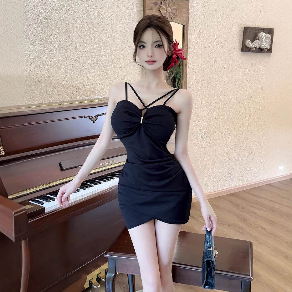 纯欲性感辣妹露背吊带抹胸短款连衣裙夜场会所按摩沐足技师工作服