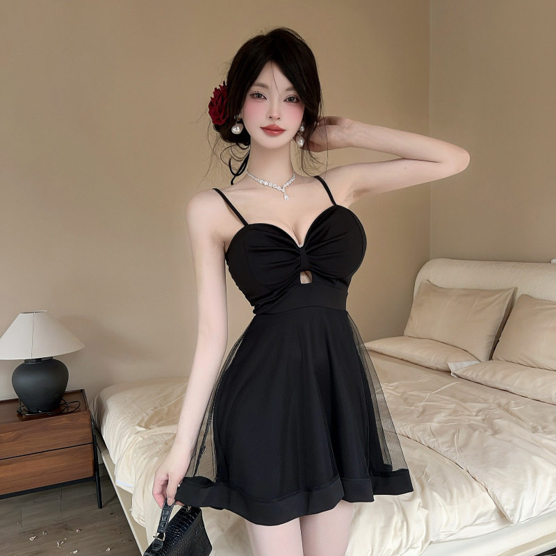 夜店2026性感网纱拼接吊带连衣裙按摩技师a字短裙ktv上班佳丽女装