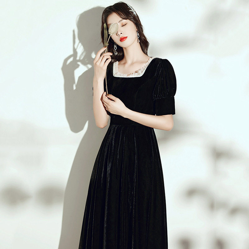 宴会晚礼服女2026新款春季仙气质平时可穿黑色法式长款高端连衣裙