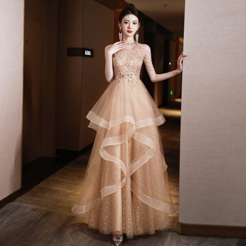 晚礼服女2026新款高级感法式轻纱裙轻奢小众高端年会主持人演出服