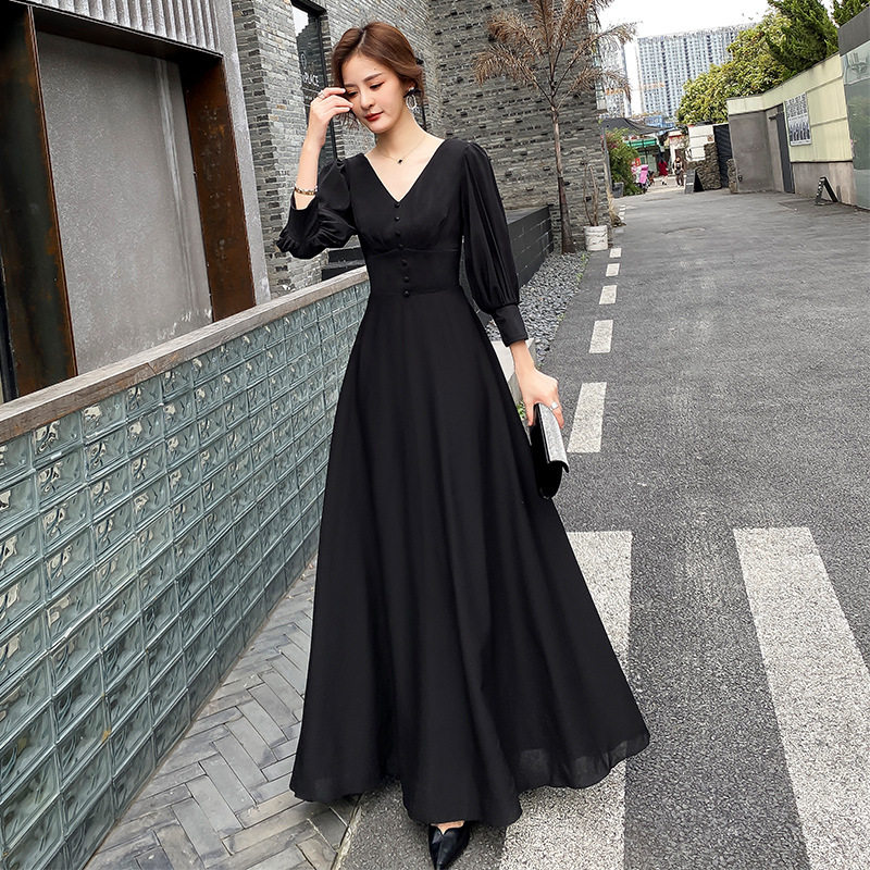 黑色晚礼服高级感2026新款气质宴会轻奢小众高端艺考演出连衣裙女