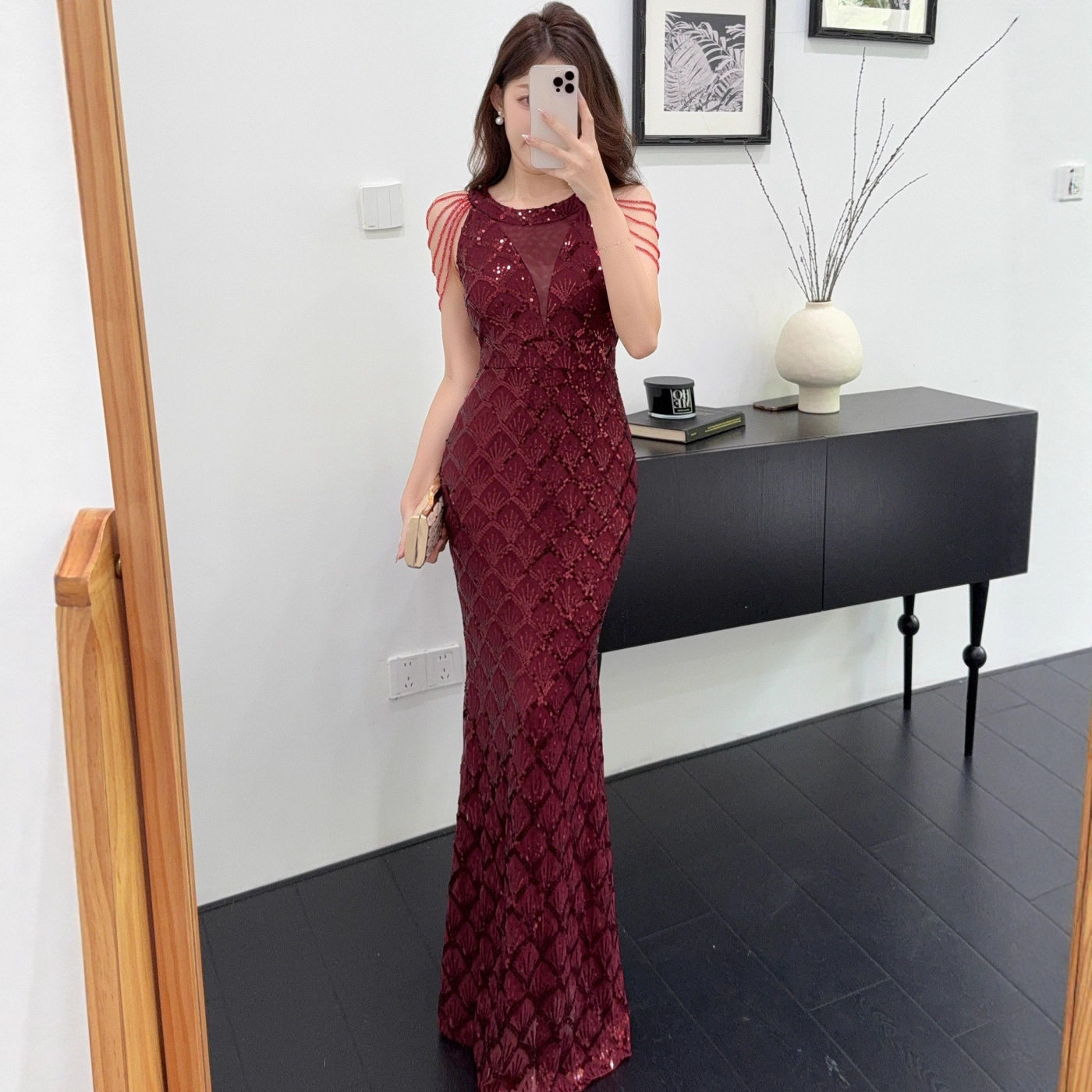 晚礼服女高级感宴会气质重工鱼尾长裙轻奢小众高端年会主持人订婚