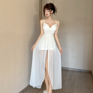 开叉连衣裙 夜总店足浴技师工作服无袖 女装 性感气质晚礼服外贸新款