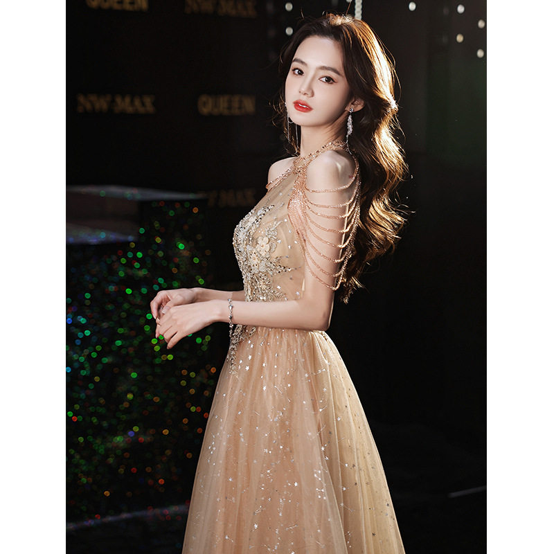 香槟色晚礼服裙女2026新款法式小众高级感名媛气质主持人长款生日