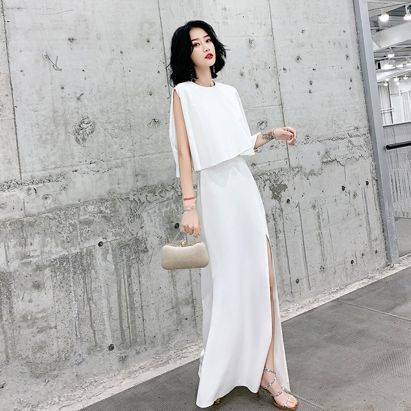 白色小晚礼服裙女2026新款高贵宴会简单大方连衣裙名媛高级感冬季