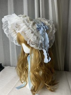 洛丽塔扁帽 lolita帽子bnt手作昭和蕾丝花边蓝色礼帽
