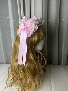 洛丽塔扁帽 lolita帽子bnt手作昭和蕾丝花边粉色发带