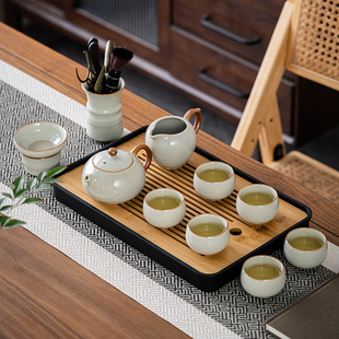 整套2024新款 黄汝窑功夫茶具套装 家用整套轻奢泡茶壶盖碗杯子办公