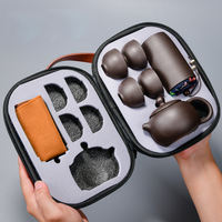 Purple clay Gongfu tea set, one pot, four cups, travel tea set, portable bag, tea brewing set, outdoor car express passenger cup thumbnail 3