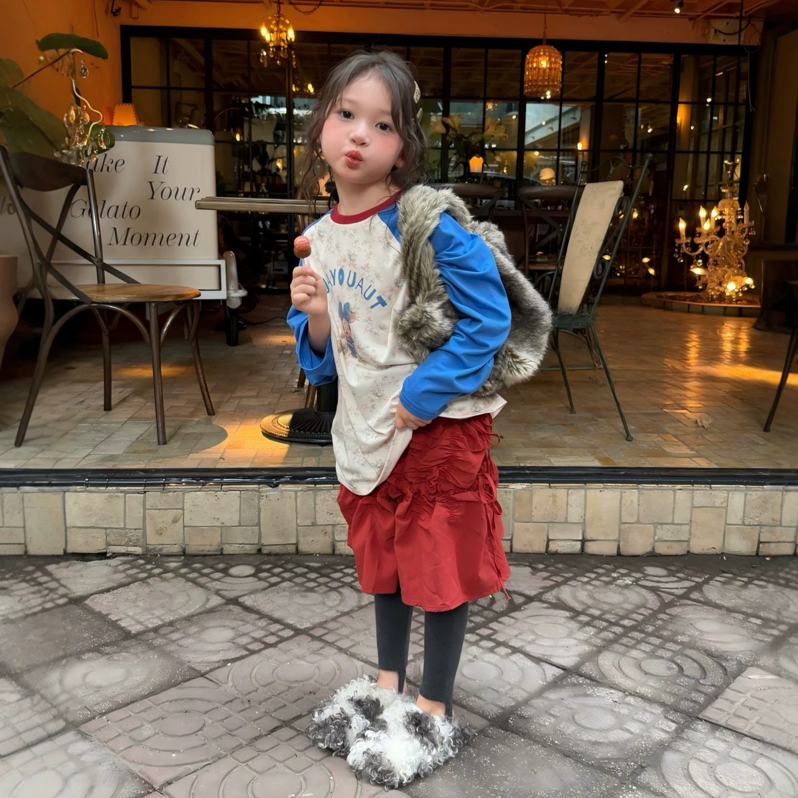 女童套装26秋季新款韩版拼接卡通米奇碎花t恤中大童打皱半身裙潮