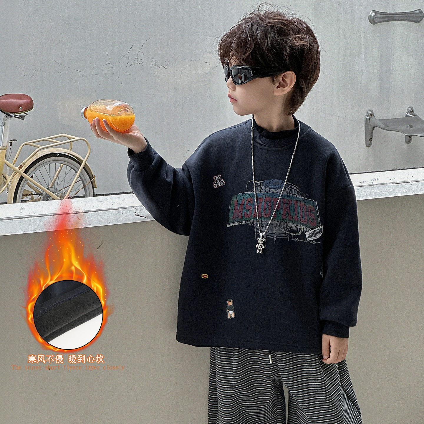 棉小铺卫衣儿童秋季韩版2025新款印花加绒美式潮牌运动宽松上衣