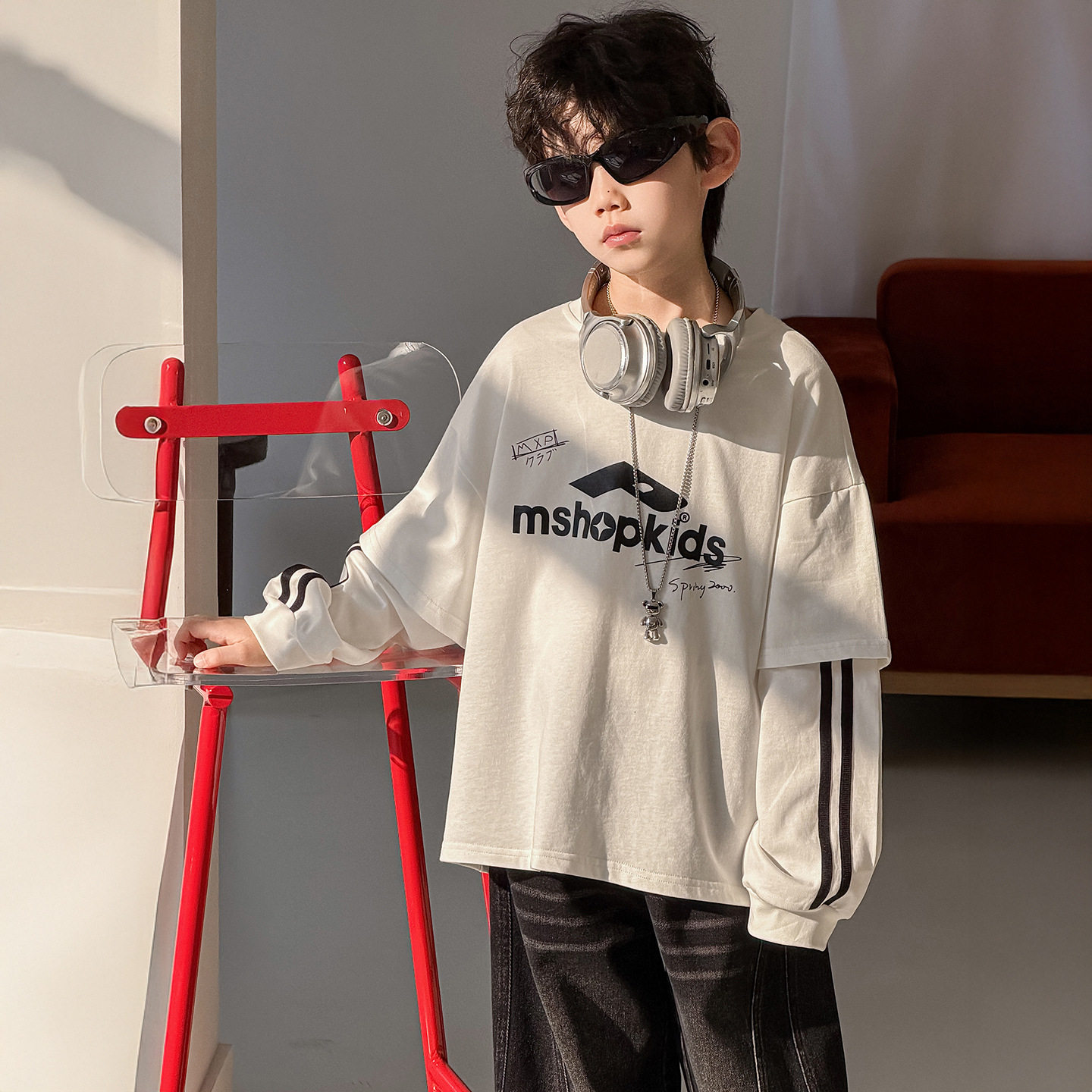 棉小铺男童卫衣春季儿童2026新款韩版简潮宽松运动假两件童装上衣