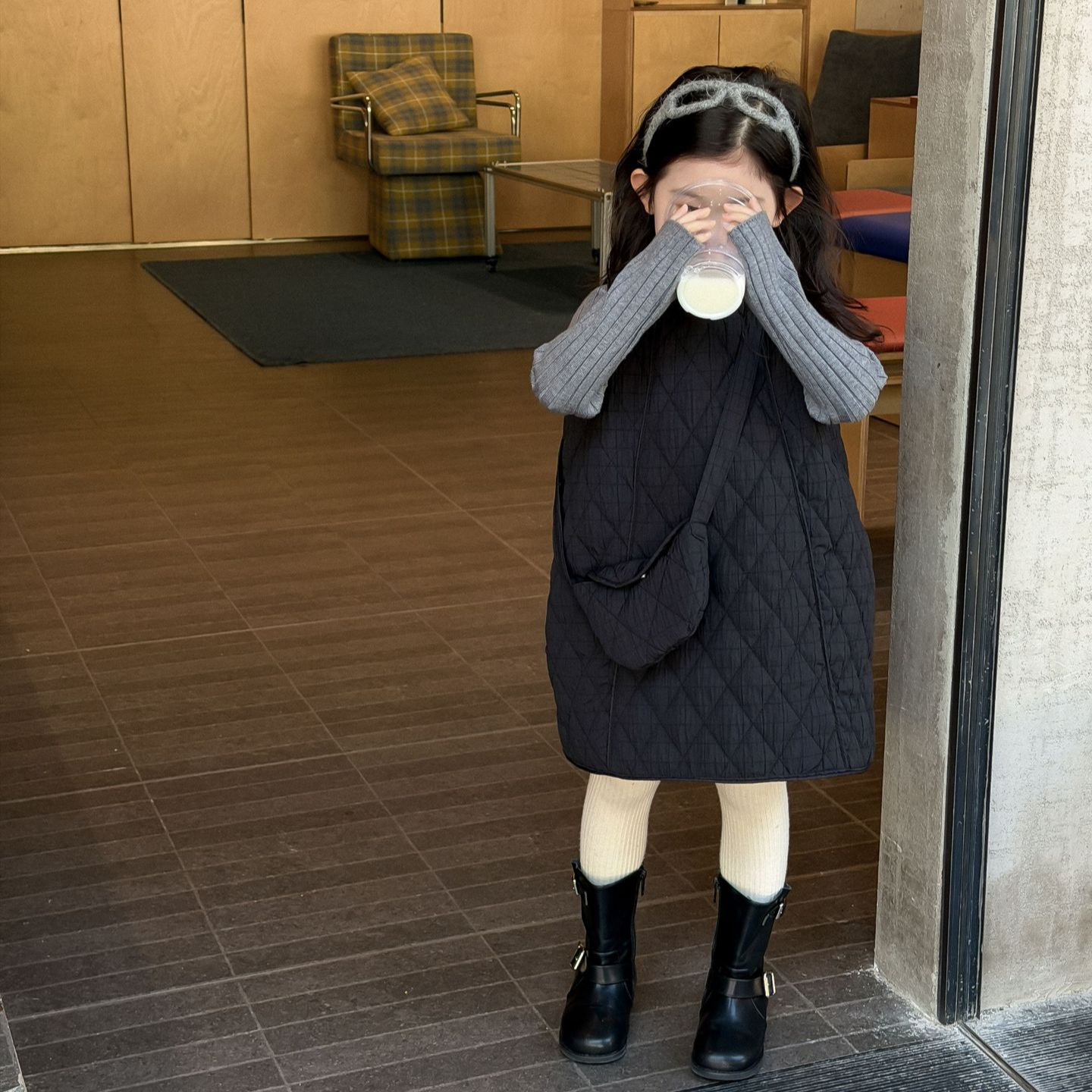 2025冬季新款童装 韩版童装 女童送包包绗线棉裙 幼儿园冬款裙子