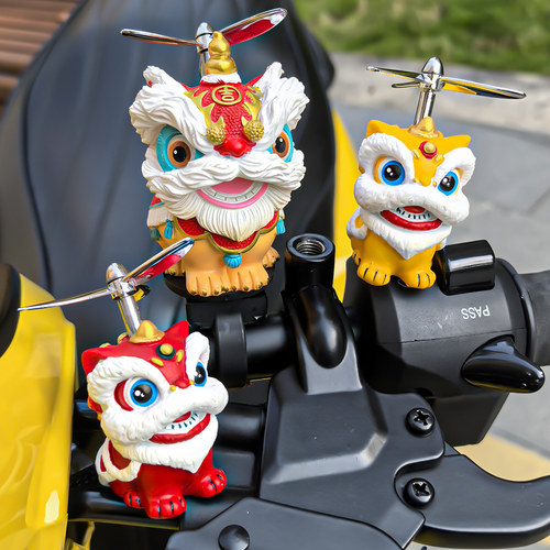 电动摩托车醒狮装饰汽车卡通摆件