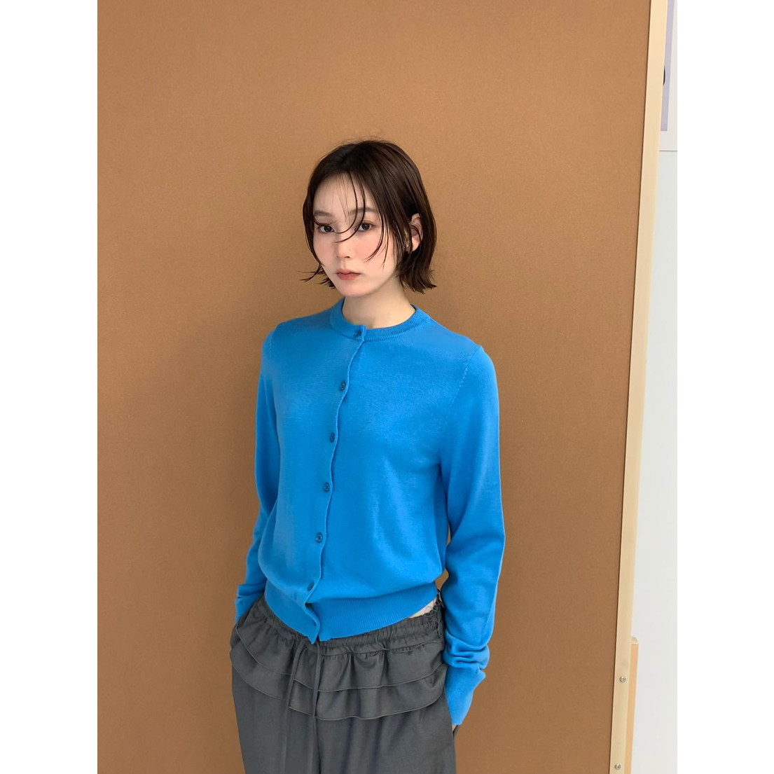 春上新！【WAIT MORE】圆领单排扣百搭纯色针织开衫