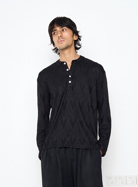 AGRYPNIA 混纺针织镂空亨利领长袖打底T恤clean fit