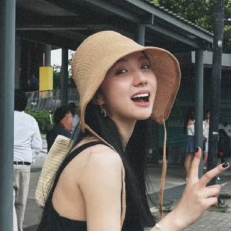 韩国棉麻草帽女夏季大帽檐凉帽海边度假风防紫外线遮阳透气防晒帽